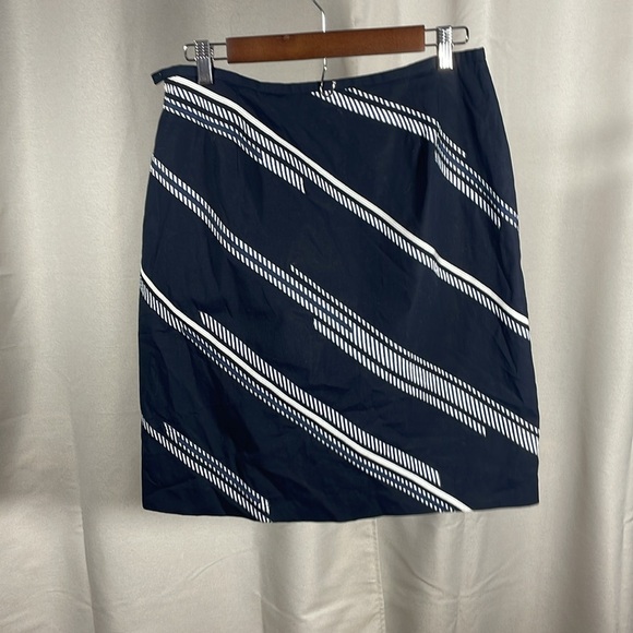 Ann Taylor Navy Blue and White Pencil Skirt  ribbon details Knee-Length - Picture 1 of 4